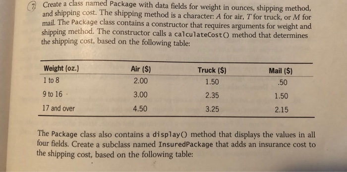  te a class Package with data fields for weight in ounces,