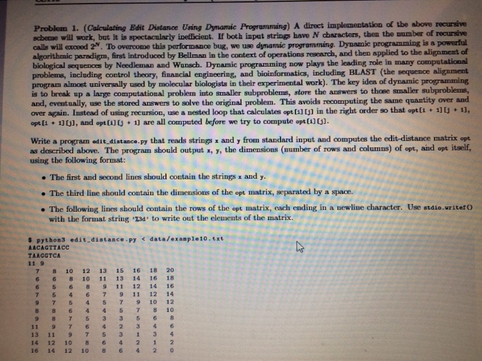  Problem 1. (Calculating Edit Distance Using Dnamic Programming) A direct implementation