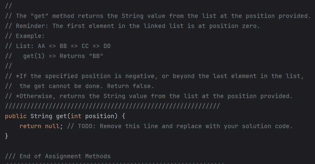  // The "get" method returns the String value from the list