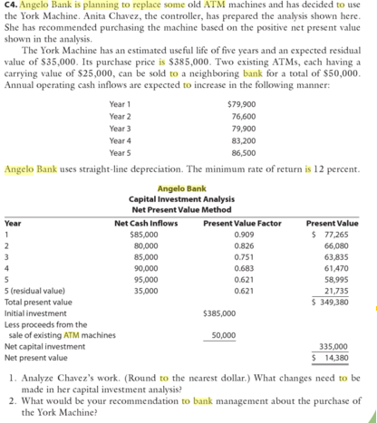  Case C4.Angelo Bank is planning to replace some old ATM machines
