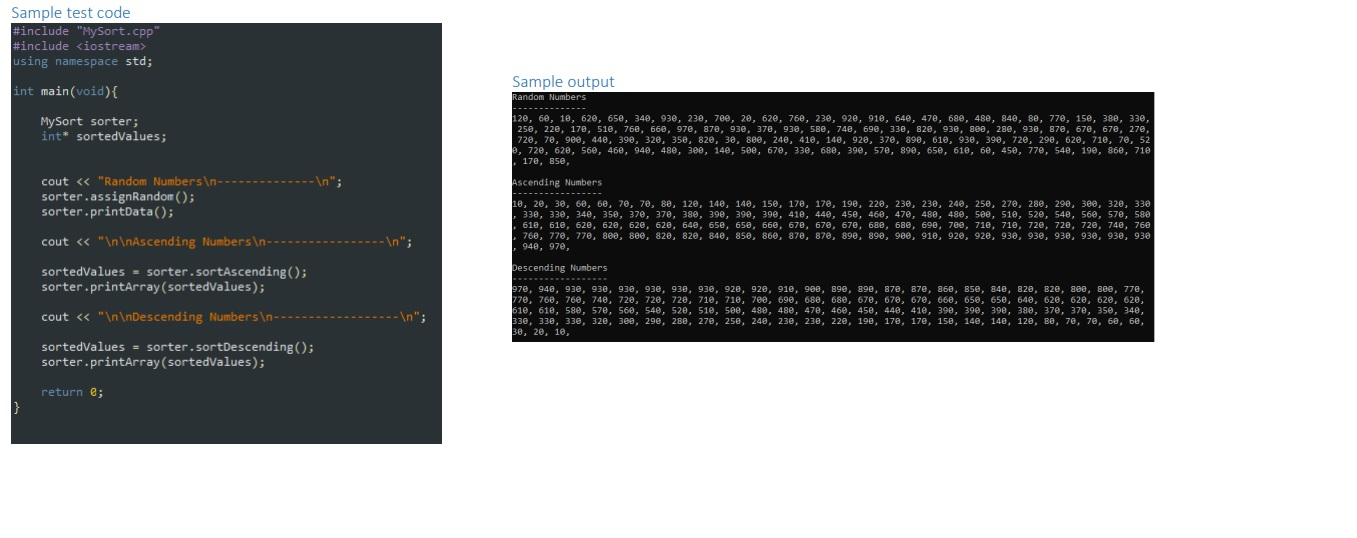 Selection Sort with data type Thanks Sample test code #include "MySort.cpp" #include