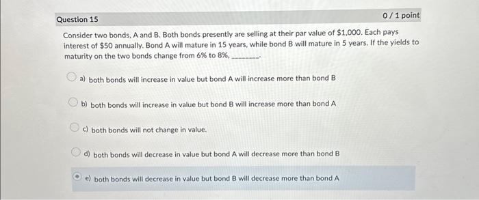  Consider two bonds, A and B. Both bonds presently are selling