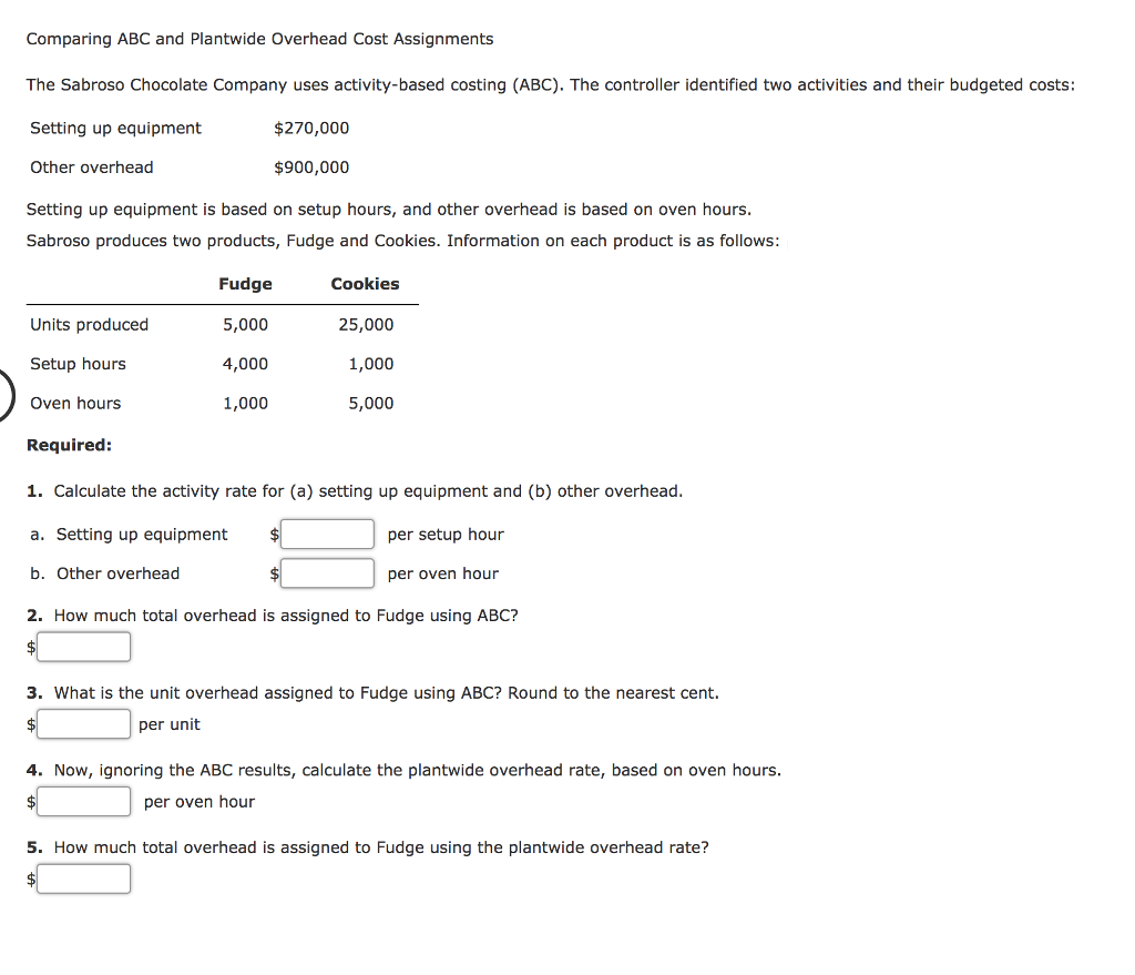 PLEASE GIVE STEPS FOR EACH ANSWER! THANK YOU!!! Comparing ABC and Plantwide