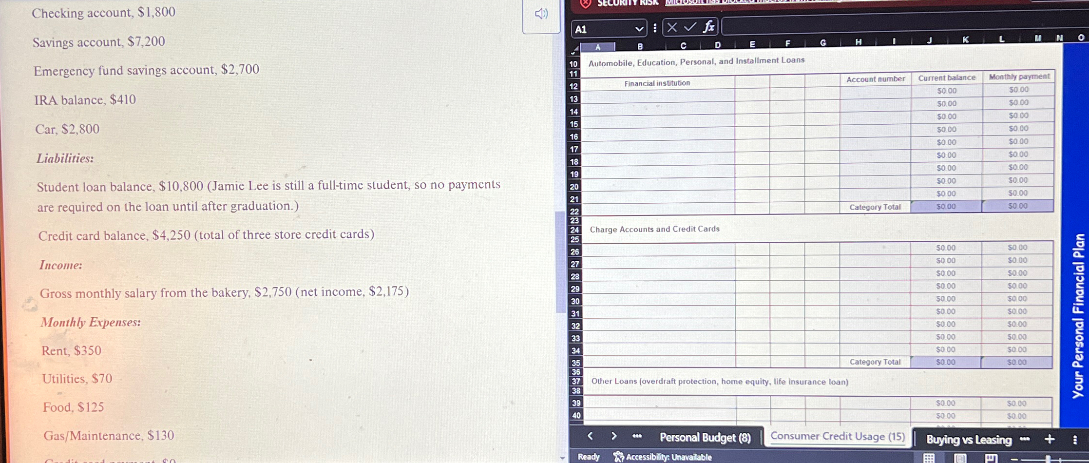 Create a record of current consumer debt balances. 