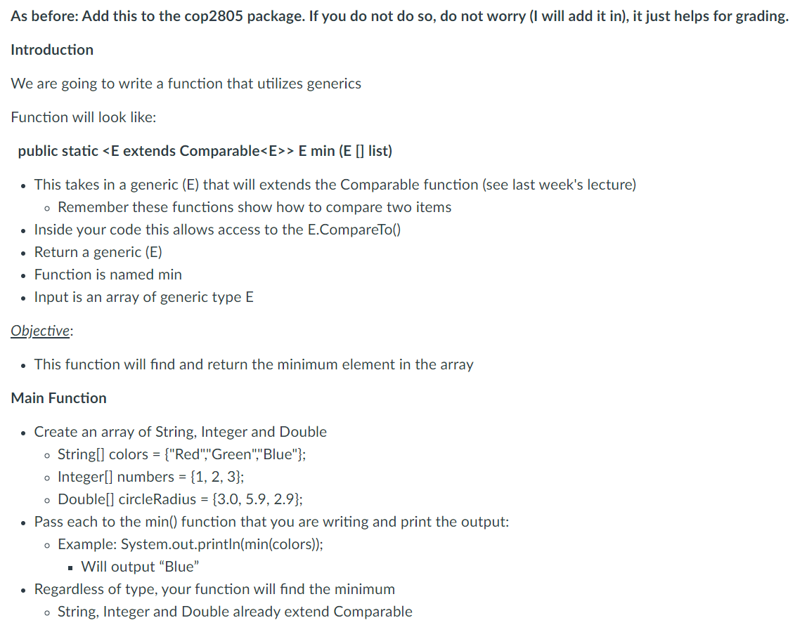 JAVA Programming As before: Add this to the cop2805 package. If you