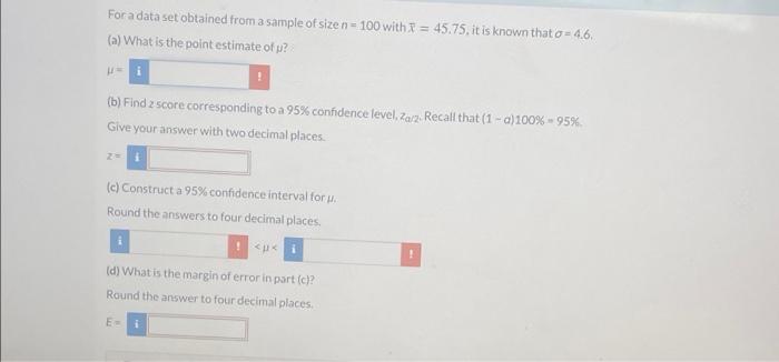  Fora data set obtained from a sample of size n =
