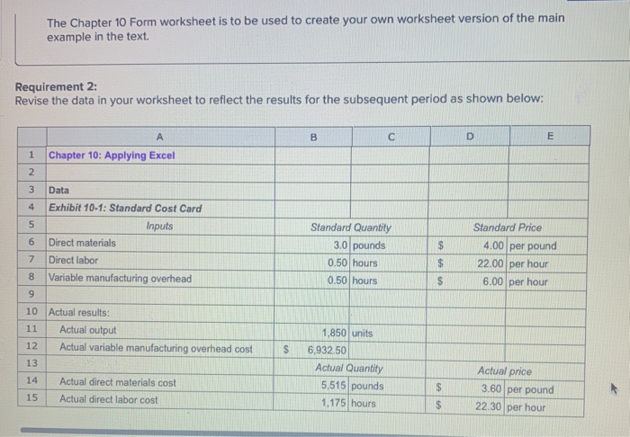  The Chapter 10 Form worksheet is to be used to create