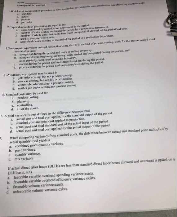  Name ts? 1.Which cost accumulation procedure is most applicable in conts