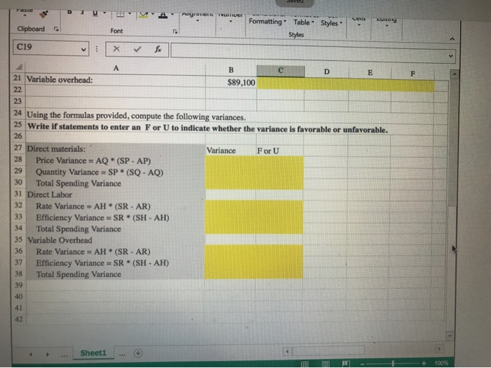 help inputing the formulas into excel. Along side numeric answers please include