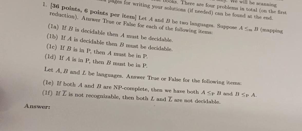  reduction). Answer per item] Let A and B be the (mapping