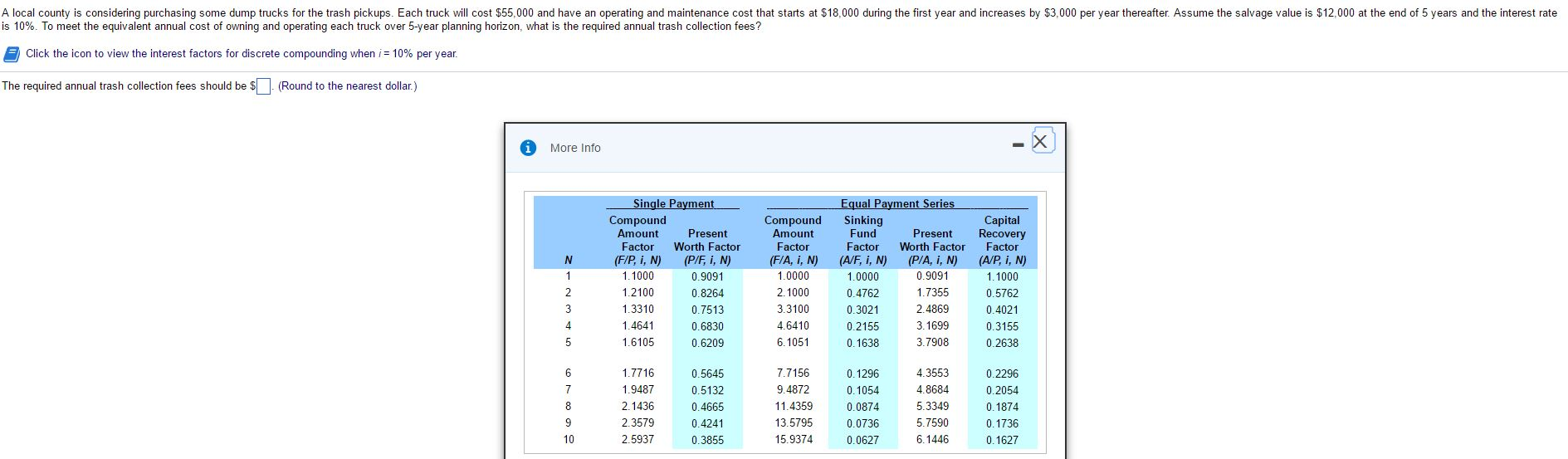  A local county is considering purchasing some dump trucks for the