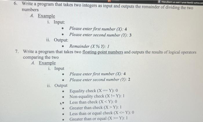 programming C++ 6. Write a program that takes two integers as input