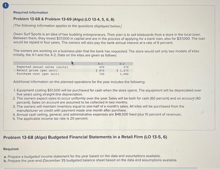  Required information Problem 13-68 \& Problem 13-69 (Algo) (LO 13-4, 5,