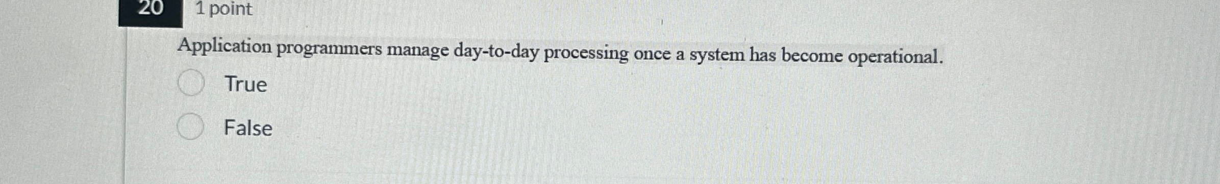  1 point Application programmers manage day-to-day processing once a system has