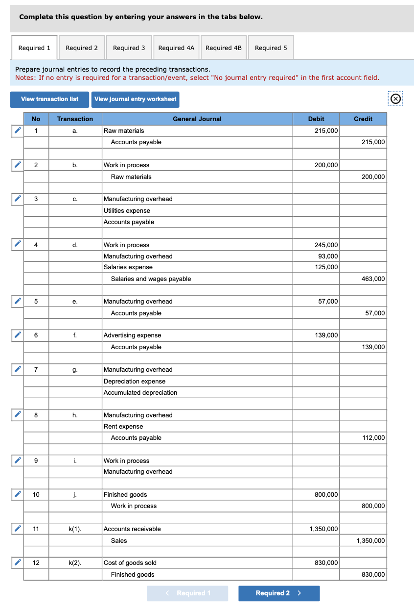 your answers in the tabs below. Prepare journal entries to record the