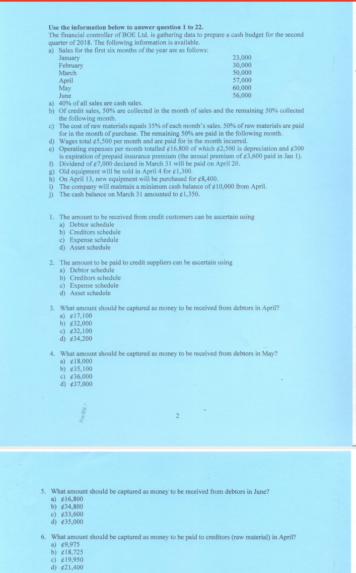Use the information below to answer question 1 to 22 .