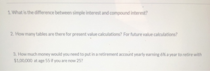  1. What is the difference between simple interest and compound interest?