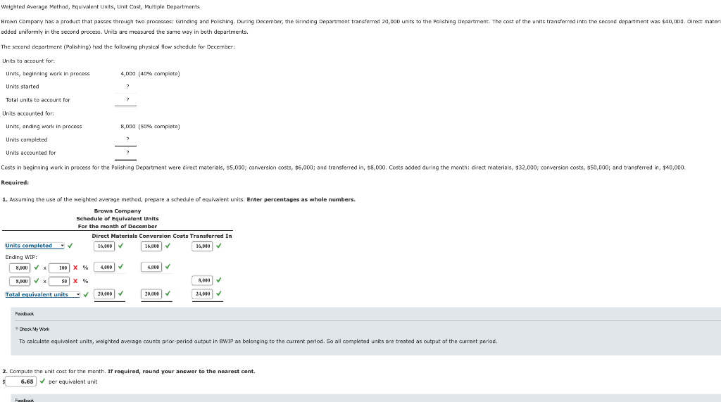 Weighted Average Method, Equivalent Units, Unit Cast, Multiple Departments Brown Company