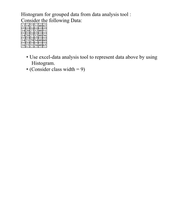  Histogram for grouped data from data analysis tool : Consider the