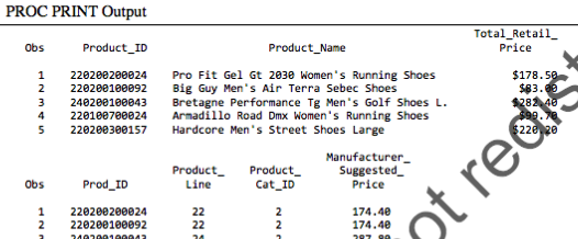manufacturers suggested retail price for shoes, based on product line/product category The