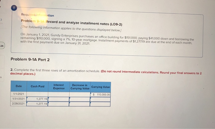  Requireditation Problem 9-1A Record and analyze installment notes (L09-2) (The following