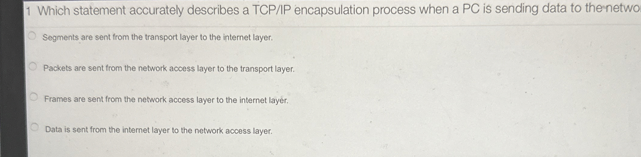  1 Which statement accurately describes a TCP/IP encapsulation process when a