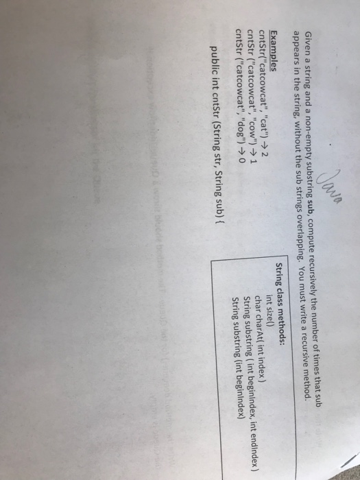  n a string and a non-empty substring sub, compute recursively the