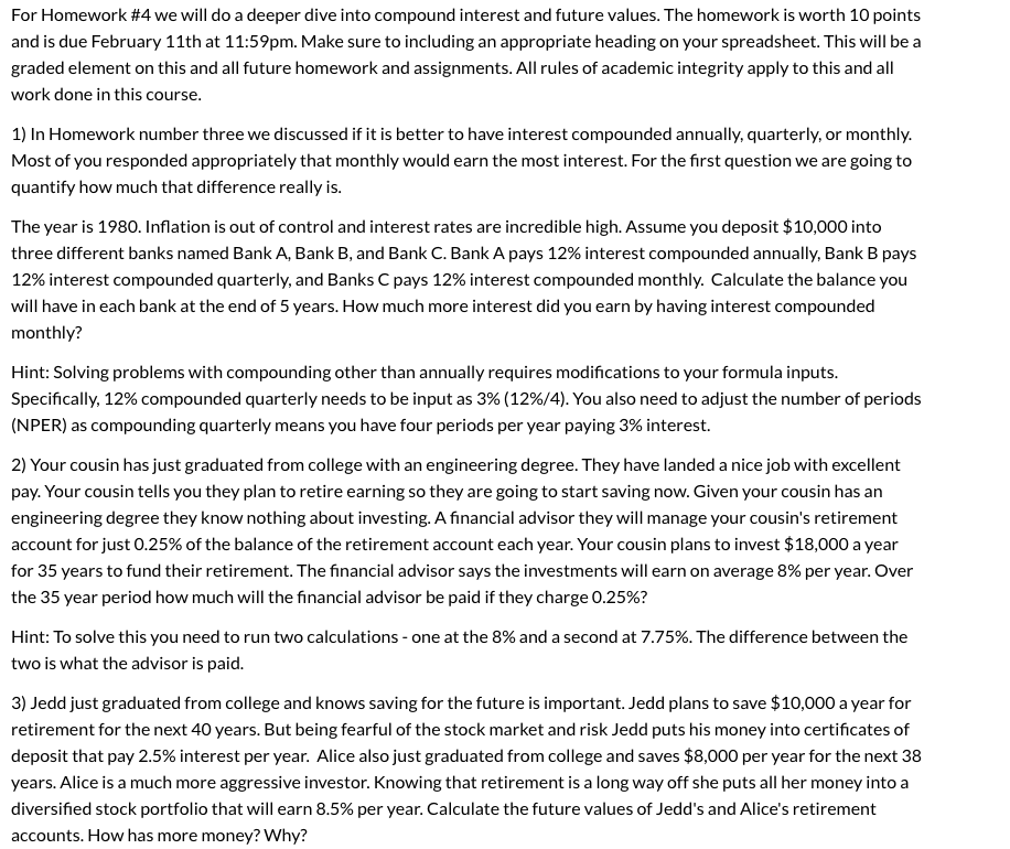 For Homework #4 we will do a deeper dive into compound
