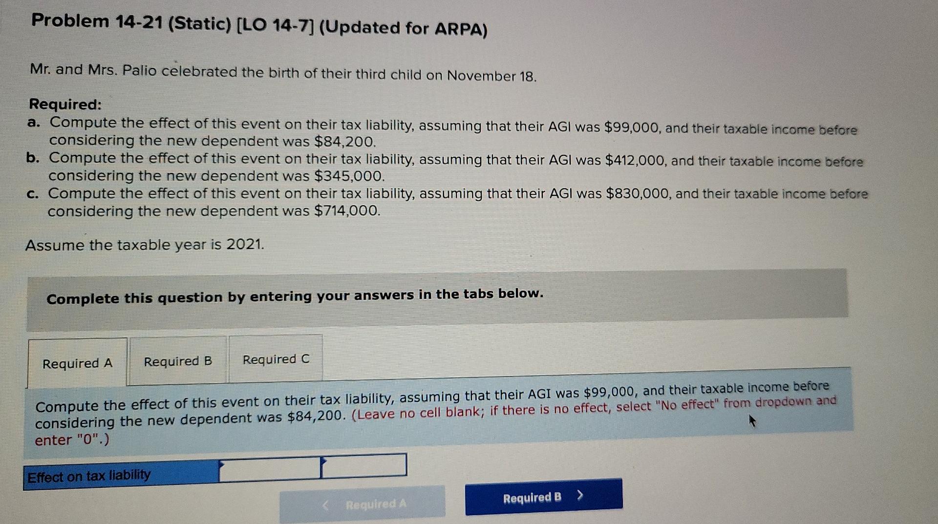  Problem 14-21 (Static) (LO 14-7] (Updated for ARPA) Mr. and Mrs.