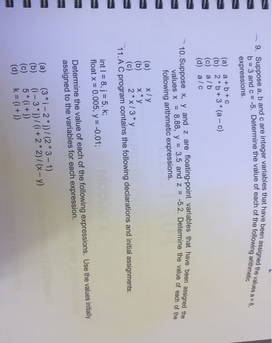  at have been assigned the values a = 8, ach of