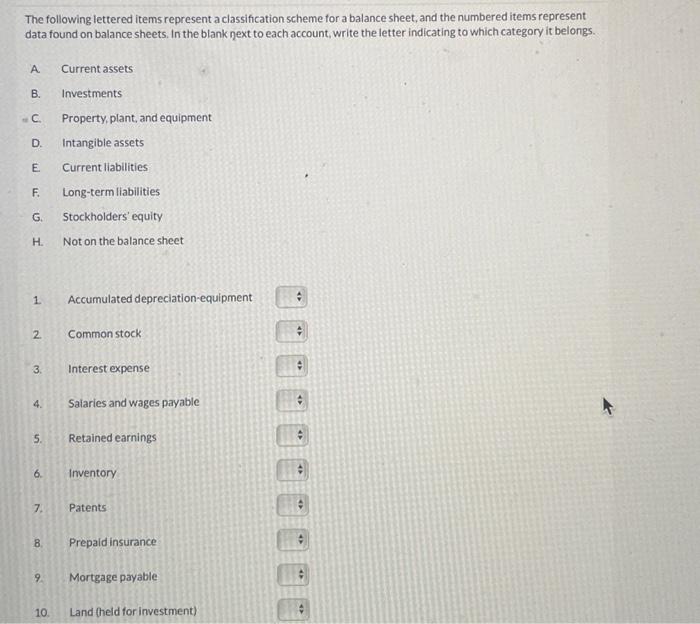  The following lettered items represent a classification scheme for a balance