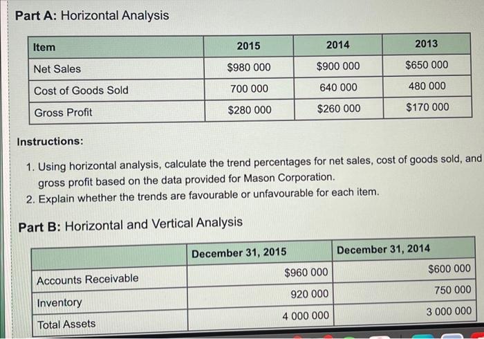  Part A: Horizontal Analysis Instructions: 1. Using horizontal analysis, calculate the