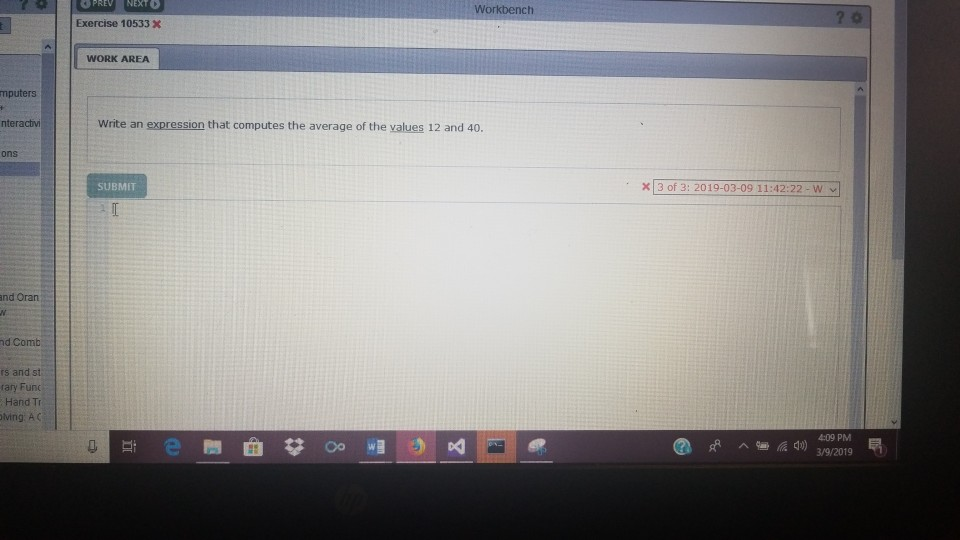 this is for C++ Workbench Exercise 10533 X WORK AREA mputers