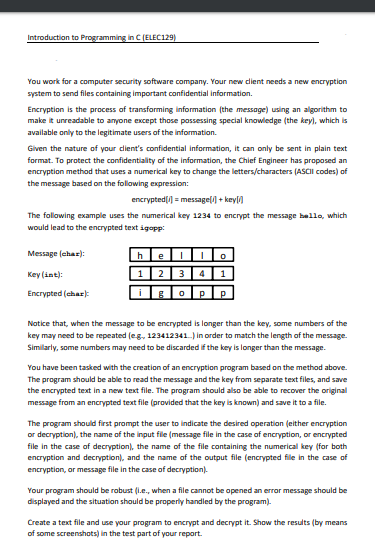 Introduction to Programming in CIELEC129 You work for a computer security