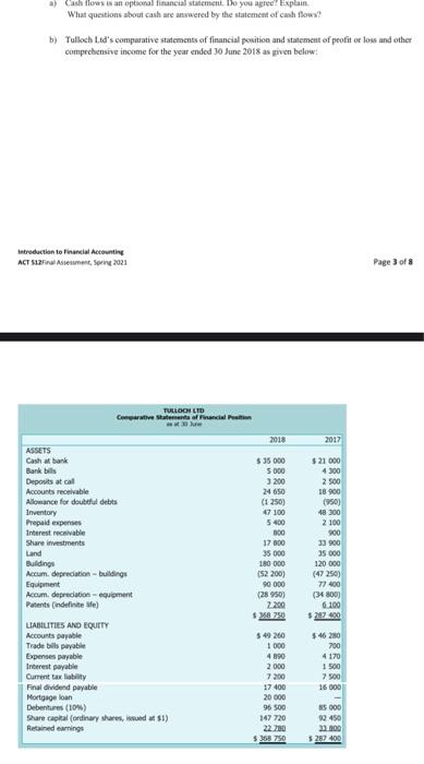  - Cash flows an optional financial statement. Do you agree? Explain