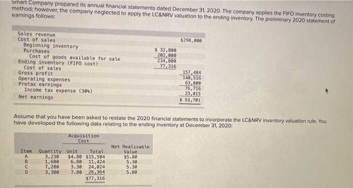 minus sign.) Item Changed Effect Amount of Change $ 298,000 SMART COMPANY