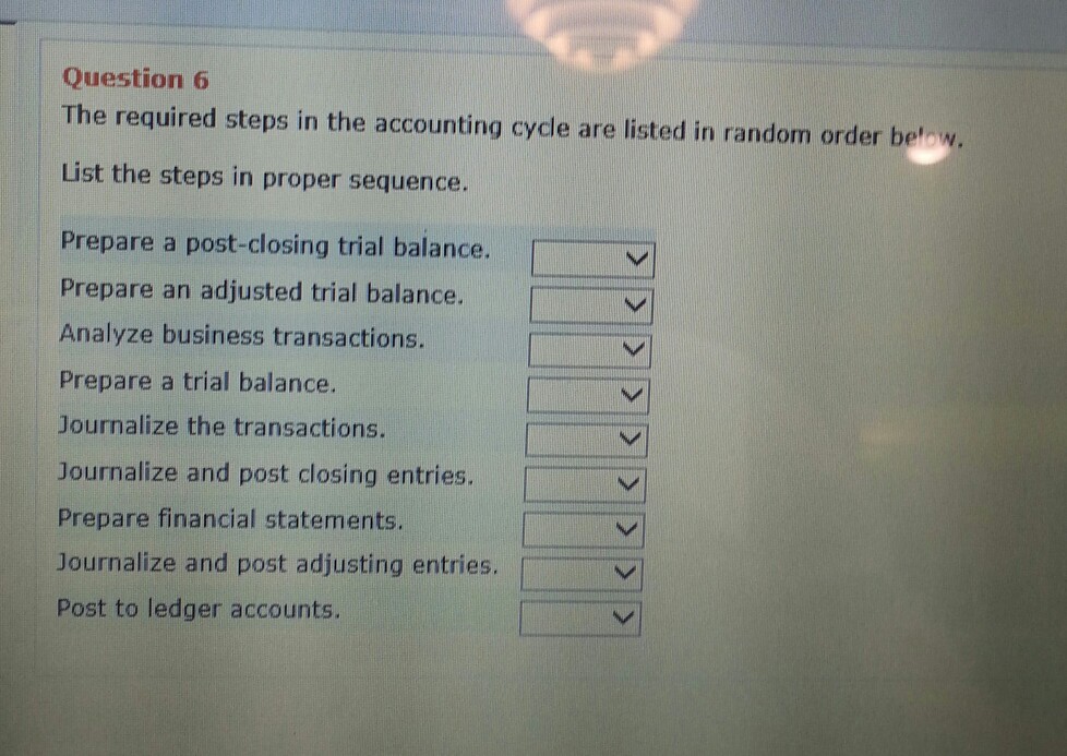 please put these in the correct order Question 6 The required