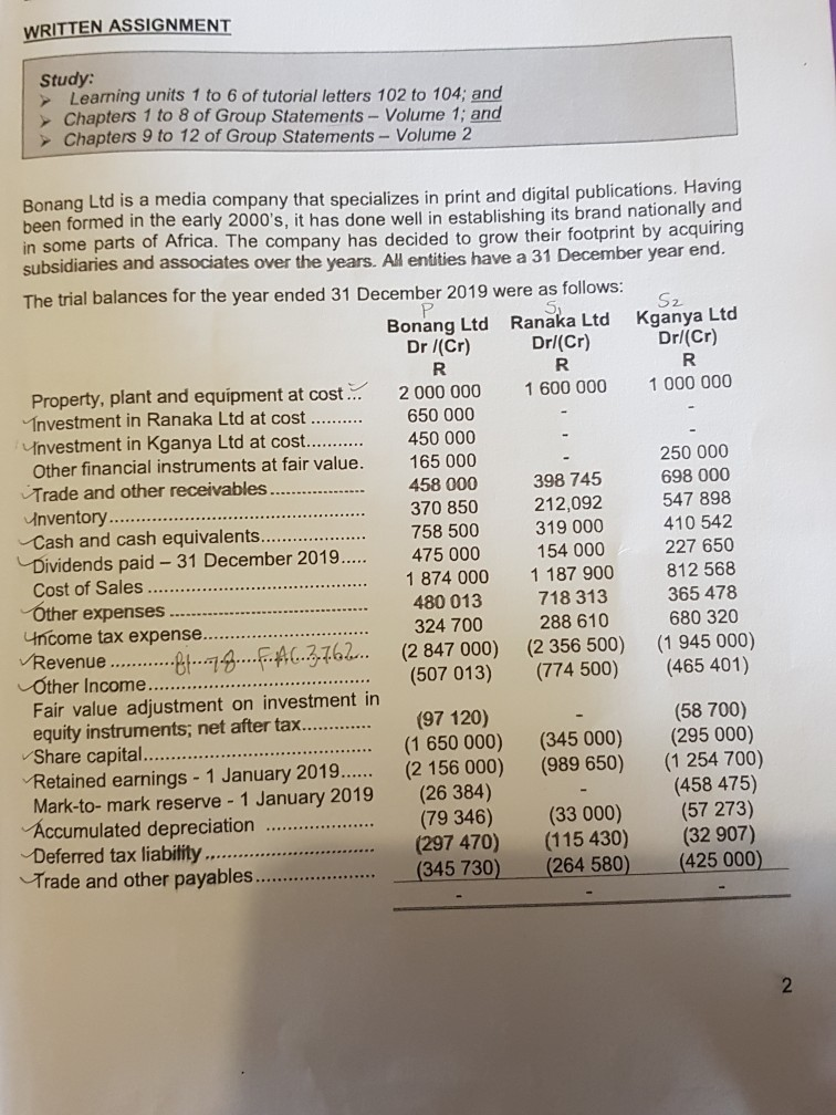  WRITTEN ASSIGNMENT Study: Learning units 1 to 6 of tutorial letters