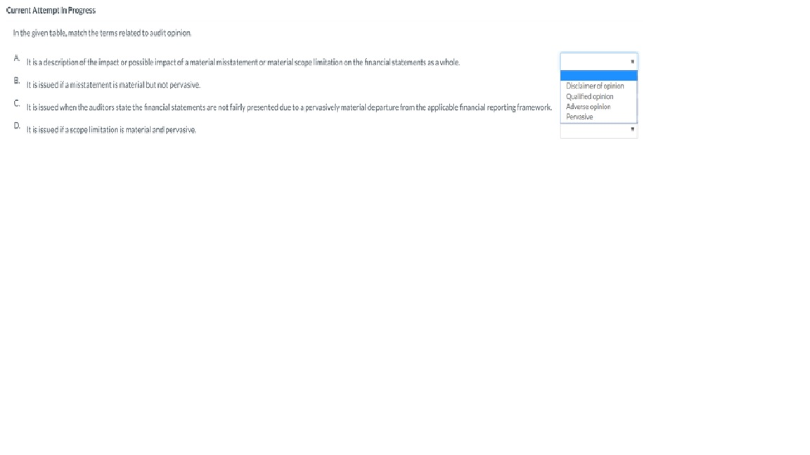Current Attempt in Progress In the given table, match the terms