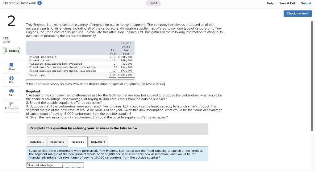  Chapter 12 Homework Saved Help Save & Exit Submit Check my