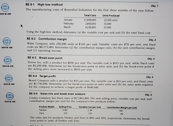  HOW ME NOW BE 6-1 High-low method Obj. 1 The manufacturing