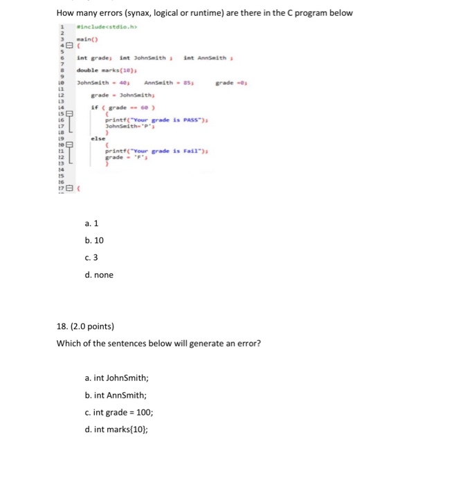  How many errors (synax, logical or runtime) are there in the