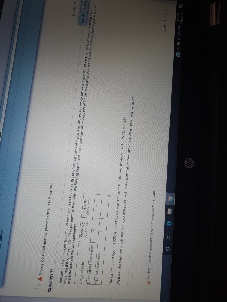 il Status: Direct labour hours used Machine hours used - Moving