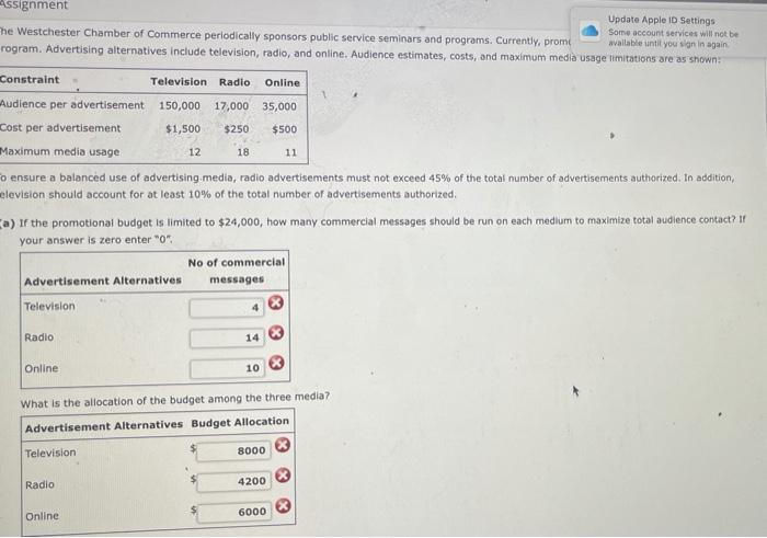  Assignment Update Apple ID Settings Some account services will not be