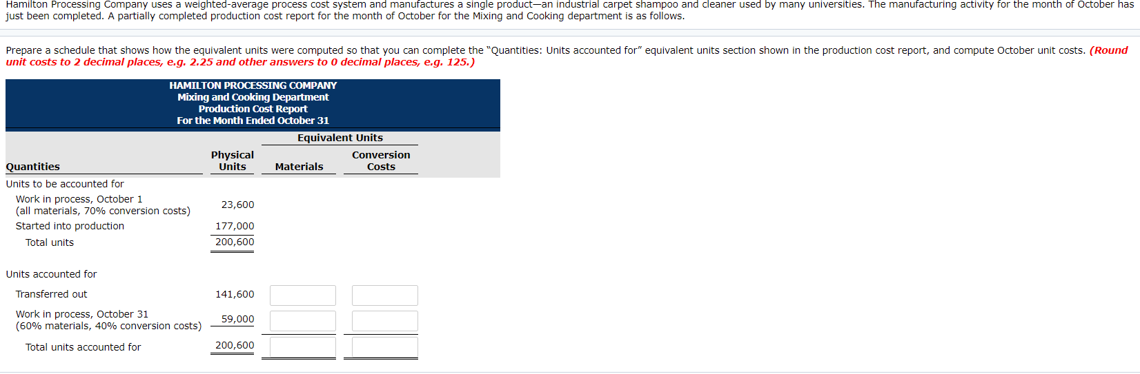  Hamilton Processing Company uses a weighted average process cost system and