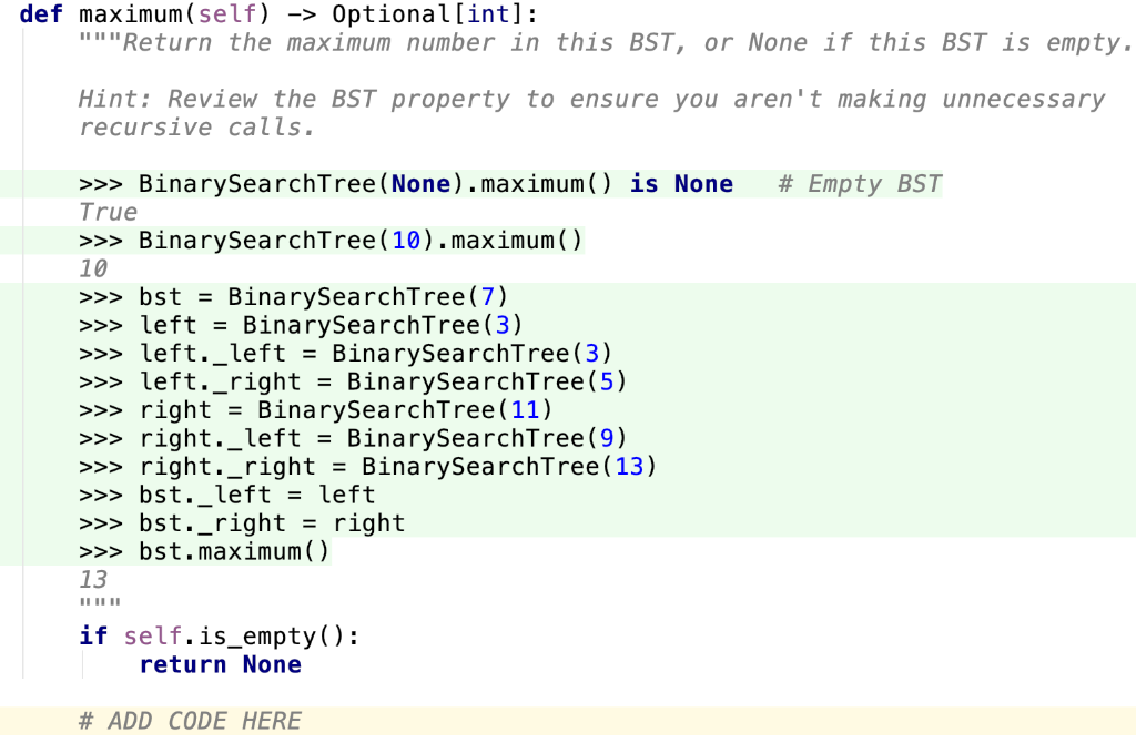 satisfying the Binary Search Tree property: for every node, its value is