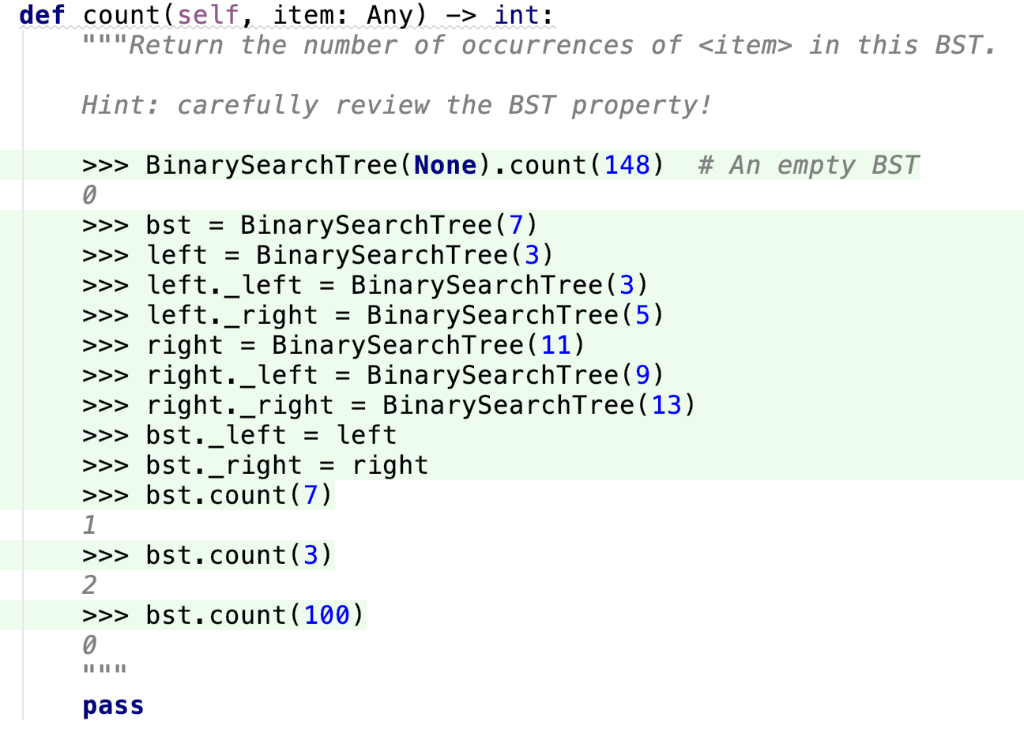 all items stored in its left subtree, and -self-root. def init__(self, root: