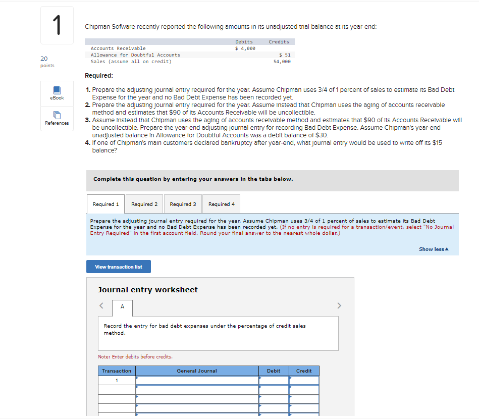  Chipman Sofware recently reported the following amounts in Its unadjusted trlal