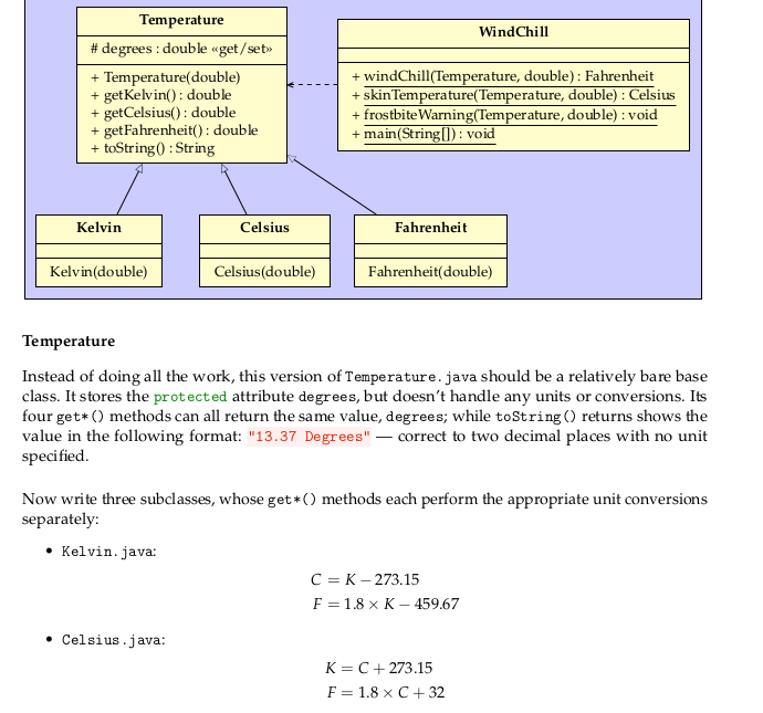 Create the following 5 java classes- WindChill Temperature # degrees : double