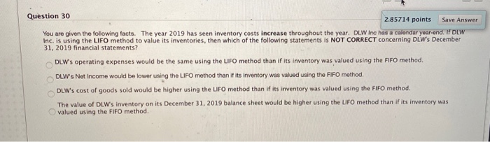  Question 30 2.85714 points Save Answer You are given the following